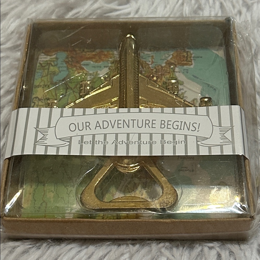 Bottle‎ Opener Gold Tone Wedding Gift Wanderlust Airplane Our Adventure Begins